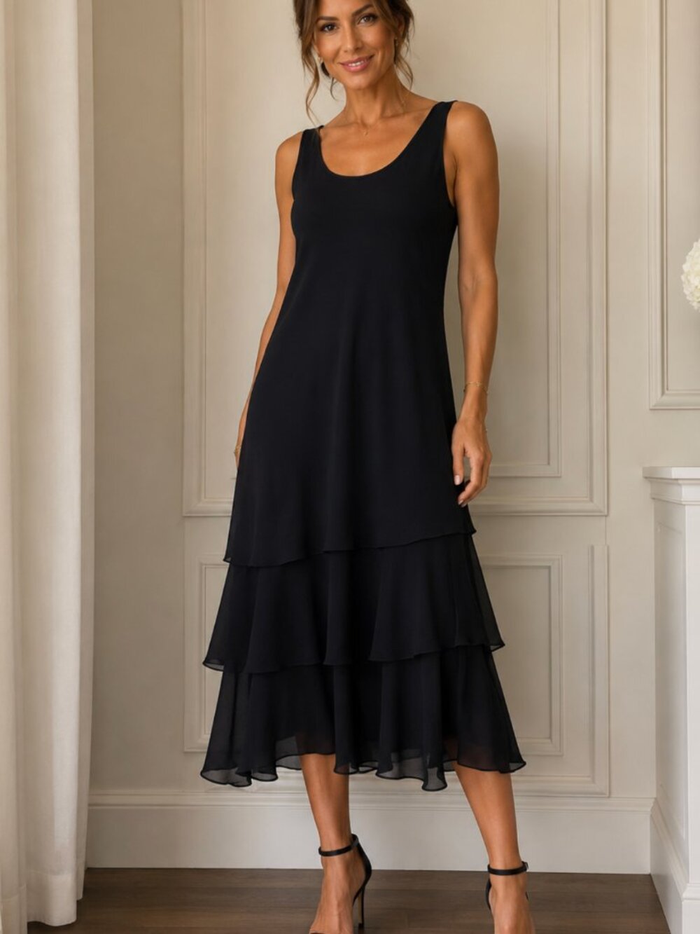 CATTIVA Vintage Sleeveless Tiered Layered Ruffles Lagenlook Cocktail Dress 14